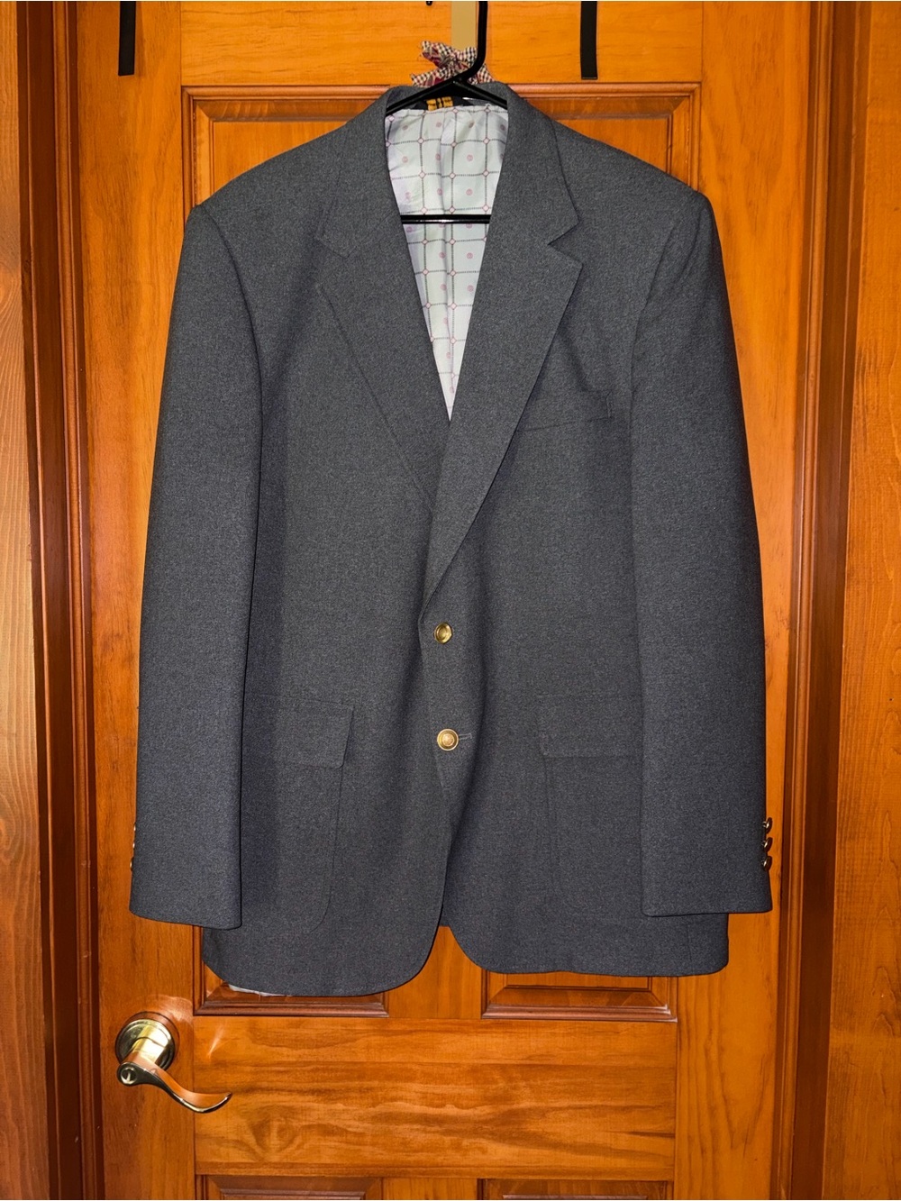 VTG USA Made 44R Gray Hopsack Gold Button Blazer Jacket Sport Coat